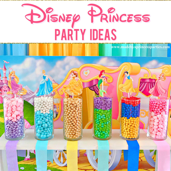 Disney Princess Party Ideas candy buffet in colors that represent each princess