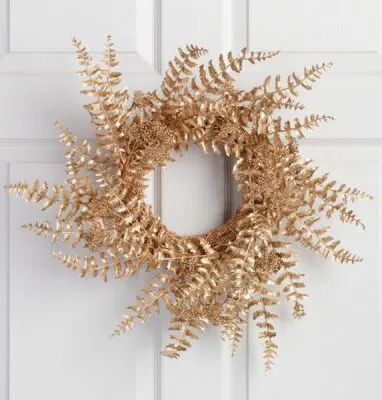 Golden Holiday Entertaining Essentials gold fern berry wreath