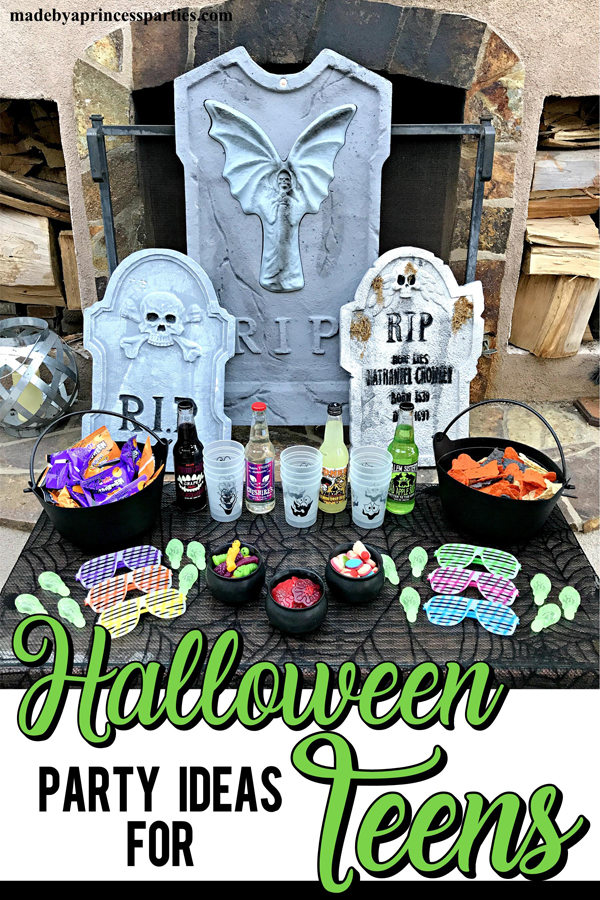 Teen Halloween Party Ideas that you can put together in less than 30 minutes with creepy gummies and decorations you already own #halloweenparty #teenhalloween #teenglowhalloween