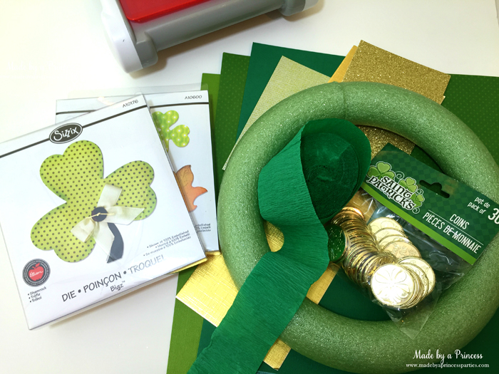 DIY Easy St Patricks Day Shamrock Wreath supplies needed for making wreath