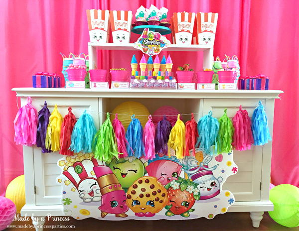 How to Make Tassel Garland with Crepe Paper shown in a Shopkins party