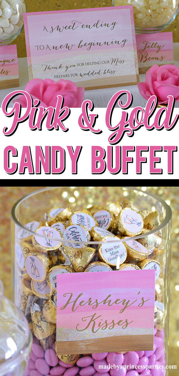 Pink and Gold Party Candy Buffet Ideas perfect for a bridal shower