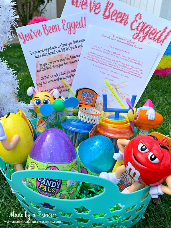 You've Been Egged Poem Printable Easter Activity basket of candy with printables