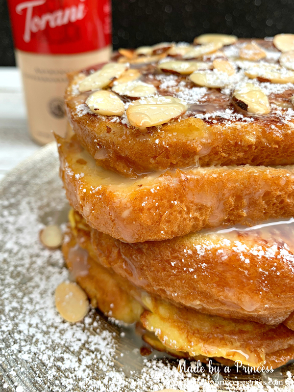Torani White Chocolate Sauce is a perfect substitute for syrup on marzipan stuffed french toast