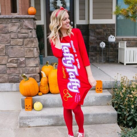 DIY Wonder Woman Halloween costume Red long sleeve shirt, cut out the W  from…