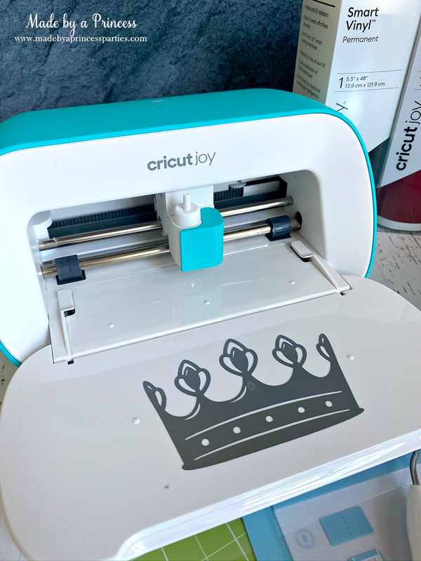 Crown decal on inside flap of Cricut Joy